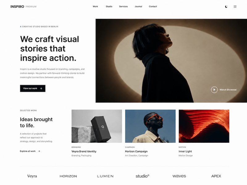 Asymmetric split art direction — example design