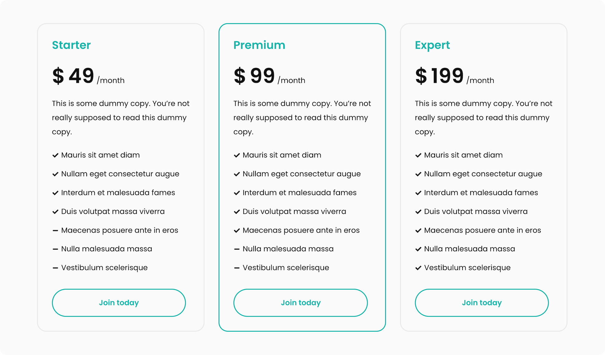 pricing table widget