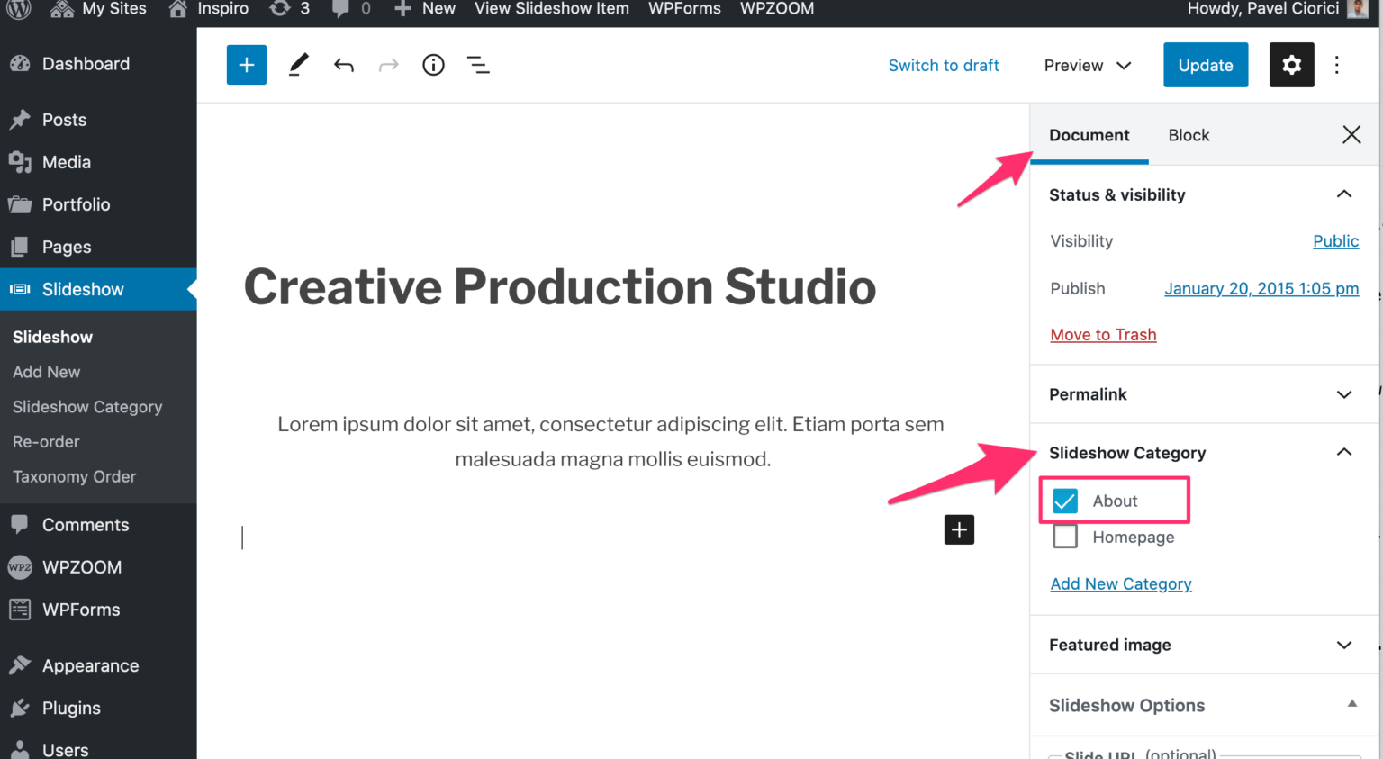 Inspiro PRO - How to Create Multiple Slideshows - Documentation - WPZOOM