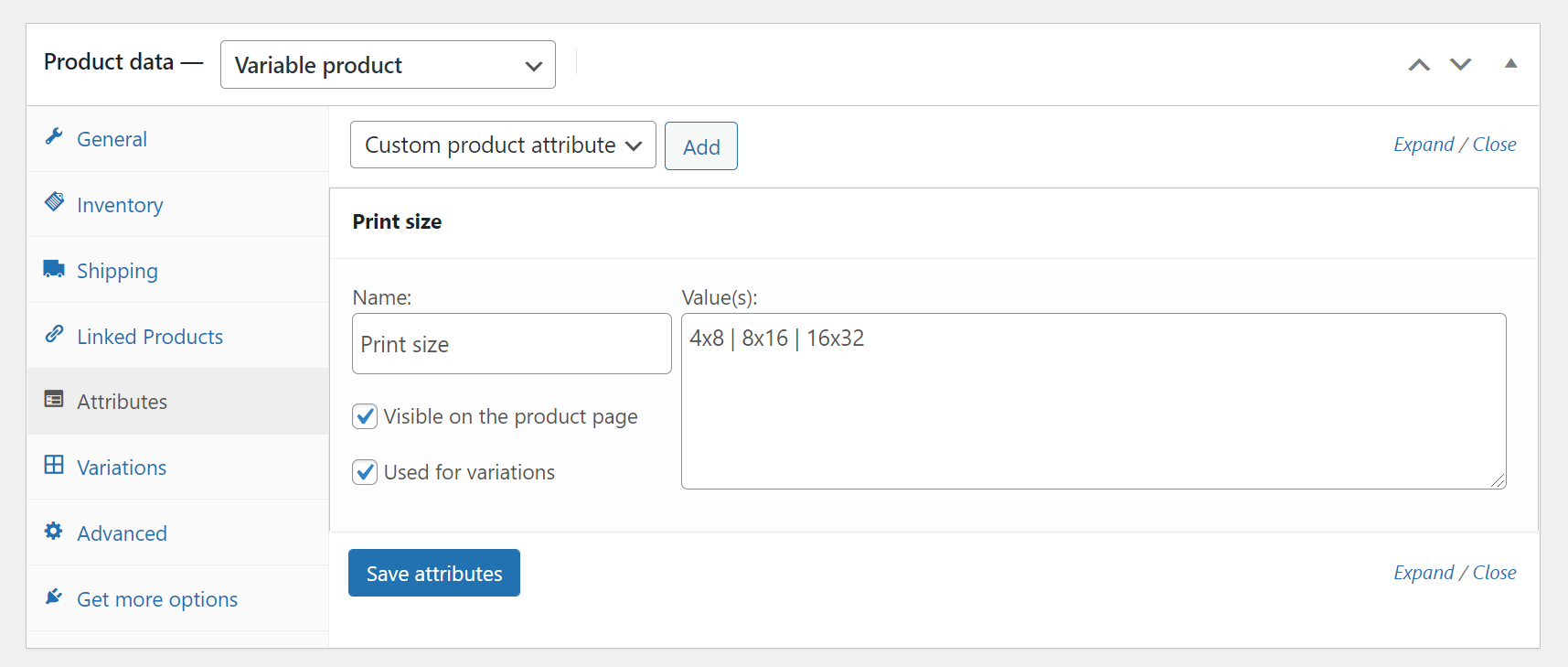WooCommerce product attributes