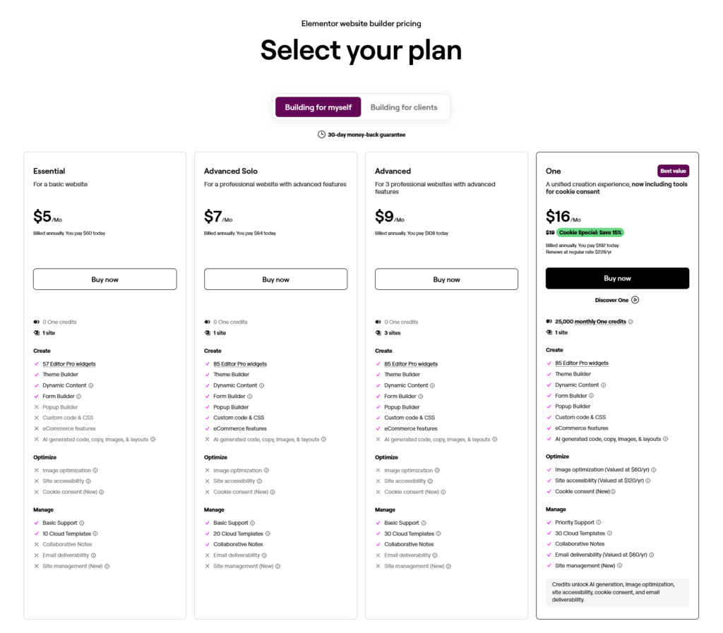 Elementor pricing for solopreneurs and freelancers