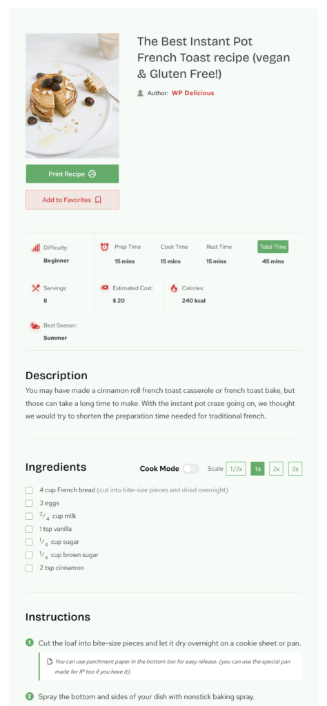 WP Delicious recipe card