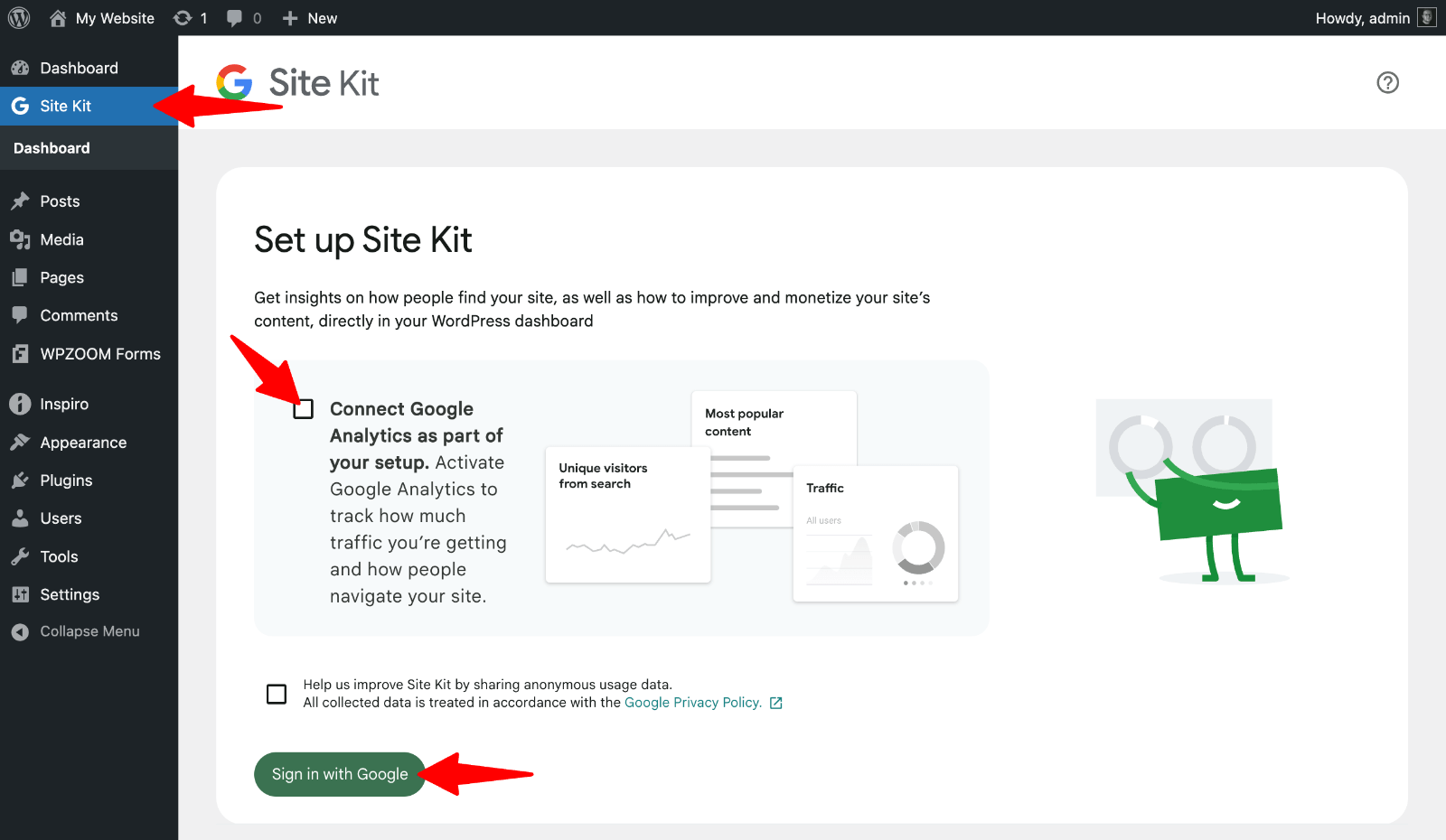 Site Kit by Google -> Start setup