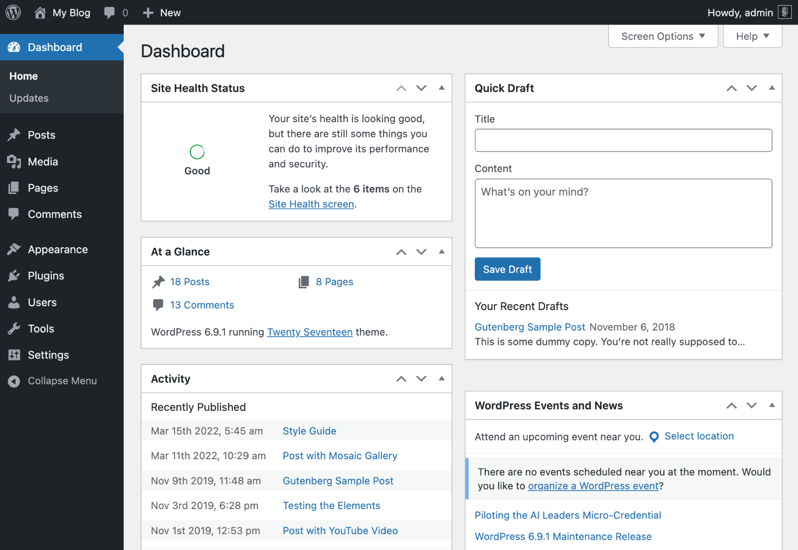 WordPress Dashboard
