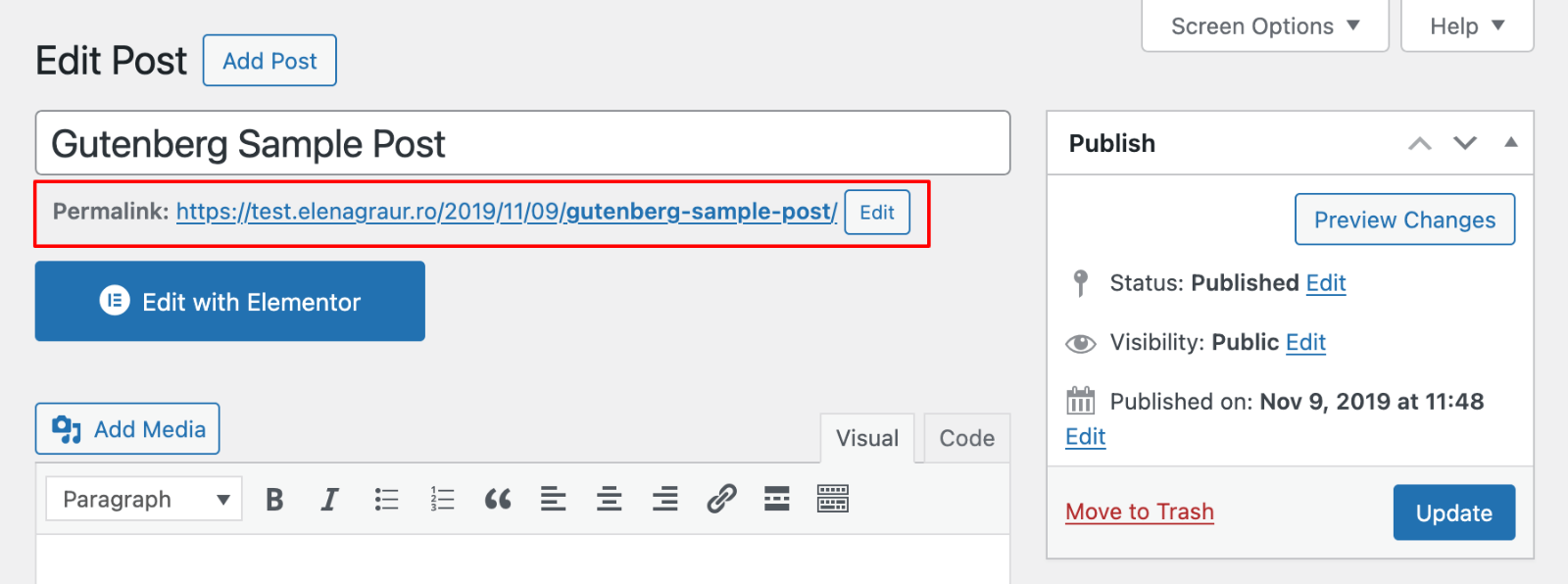 Edit slug in classic editor