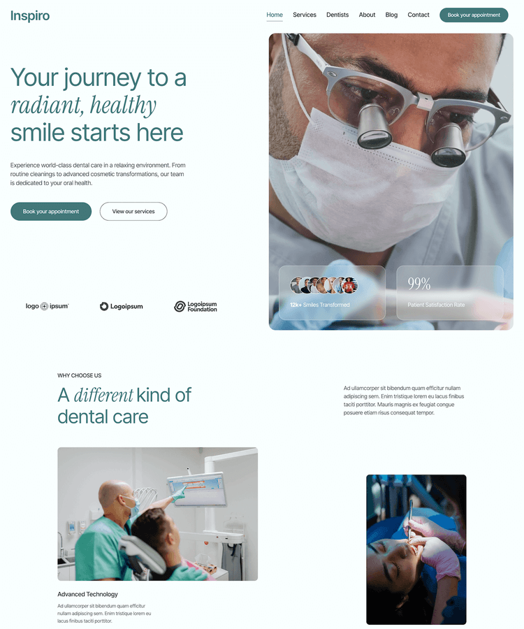 Dental Clinic WordPress Theme: Inspiro Premium Starter Site