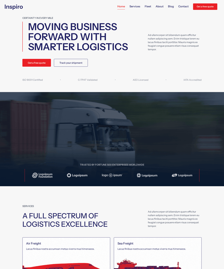 Cargo & Logistics WordPress Theme: Inspiro Premium Starter Site
