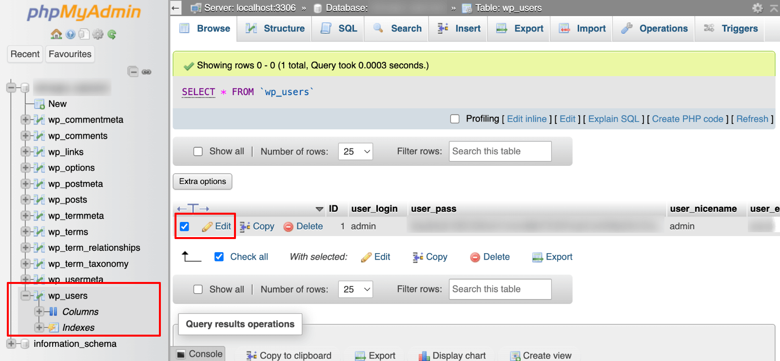 phpMyAdmin edit user
