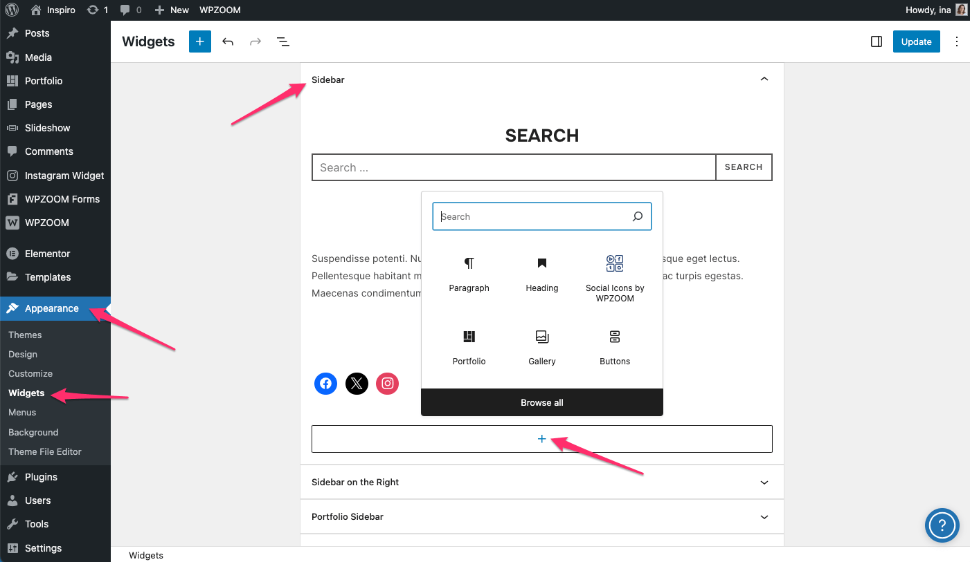 Sidebar & Widget Management in Inspiro Premium - WPZOOM