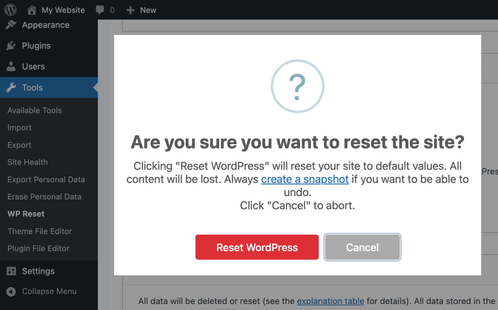 How to Reset Your WordPress Site Safely & Effectively 10 WP Reset > Confirm reset” class=”wp-image-814482″ style=”width:650px” srcset=”https://b8f4g5a7.delivery.rocketcdn.me/wp-content/uploads/2025/05/WP-Reset-confirm-reset.png 1600w, https://b8f4g5a7.delivery.rocketcdn.me/wp-content/uploads/2025/05/WP-Reset-confirm-reset-734×457.png 734w, https://b8f4g5a7.delivery.rocketcdn.me/wp-content/uploads/2025/05/WP-Reset-confirm-reset-1024×637.png 1024w, https://b8f4g5a7.delivery.rocketcdn.me/wp-content/uploads/2025/05/WP-Reset-confirm-reset-1536×956.png 1536w” data-lazy-sizes=”(max-width: 1600px) 100vw, 1600px” src=”https://b8f4g5a7.delivery.rocketcdn.me/wp-content/uploads/2025/05/WP-Reset-confirm-reset.png”/><img data-lazyloaded=