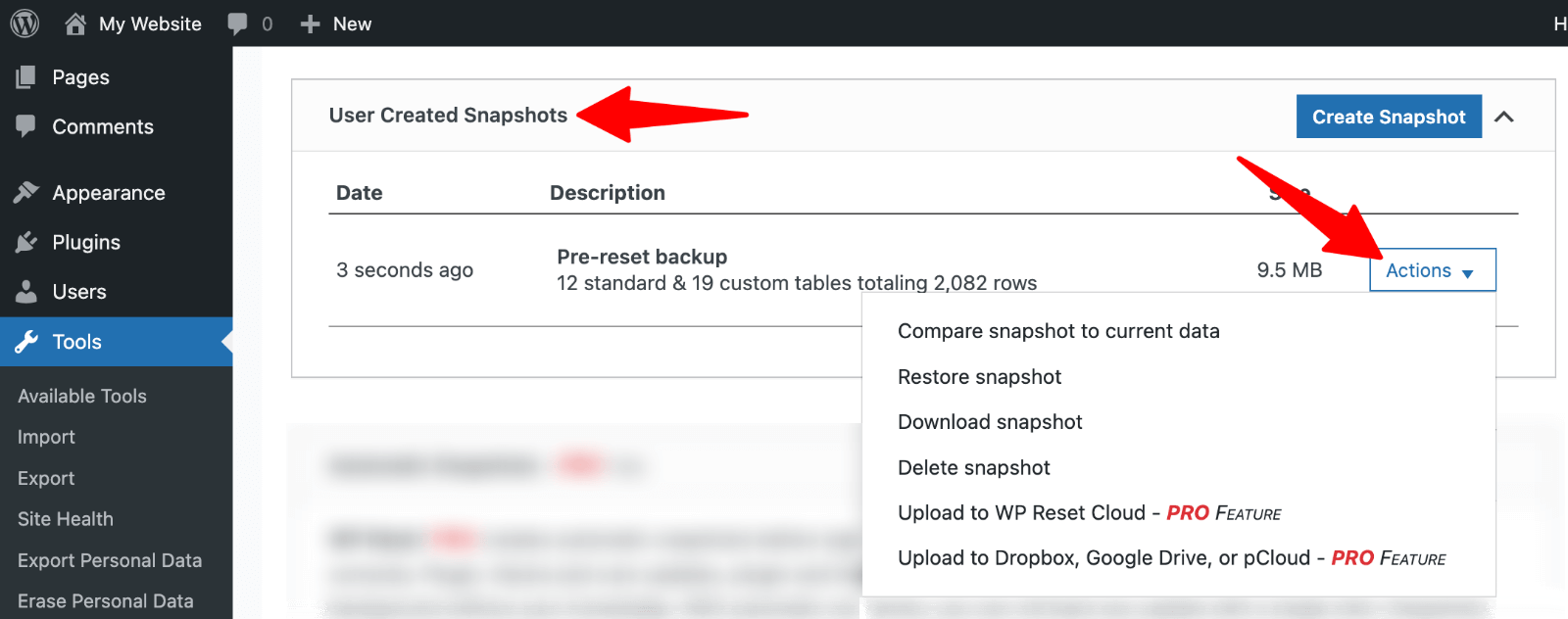 How to Reset Your WordPress Site Safely & Effectively 12 WP Reset > restore data” class=”wp-image-814489″ srcset=”https://b8f4g5a7.delivery.rocketcdn.me/wp-content/uploads/2025/05/WP-Reset-restore-snapshot.png 1600w, https://b8f4g5a7.delivery.rocketcdn.me/wp-content/uploads/2025/05/WP-Reset-restore-snapshot-734×290.png 734w, https://b8f4g5a7.delivery.rocketcdn.me/wp-content/uploads/2025/05/WP-Reset-restore-snapshot-1024×404.png 1024w, https://b8f4g5a7.delivery.rocketcdn.me/wp-content/uploads/2025/05/WP-Reset-restore-snapshot-1536×607.png 1536w” data-lazy-sizes=”(max-width: 1600px) 100vw, 1600px” src=”https://b8f4g5a7.delivery.rocketcdn.me/wp-content/uploads/2025/05/WP-Reset-restore-snapshot.png”/><img data-lazyloaded=