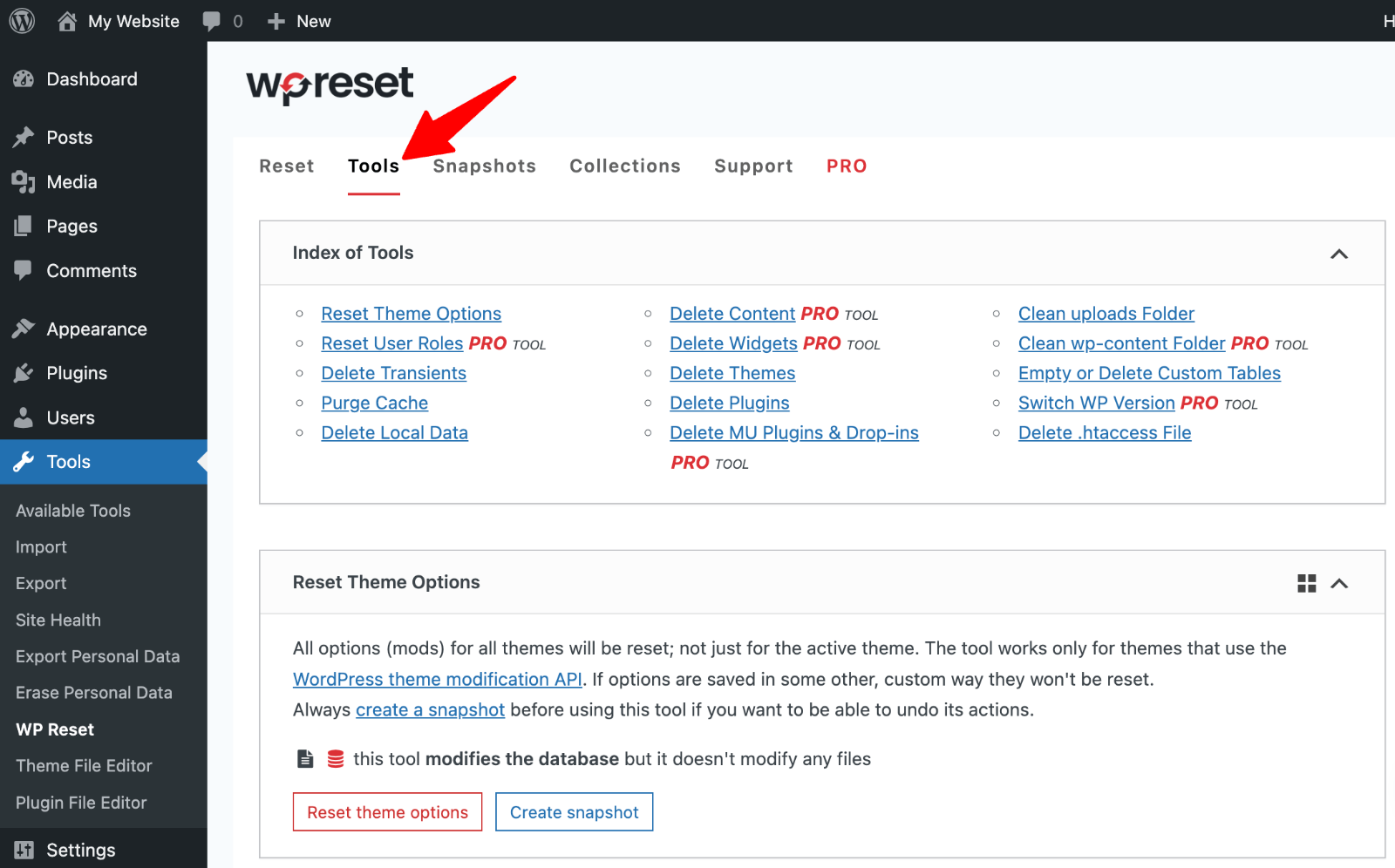 How to Reset Your WordPress Site Safely & Effectively 11 WP Reset > Tools” class=”wp-image-814485″ srcset=”https://b8f4g5a7.delivery.rocketcdn.me/wp-content/uploads/2025/05/WP-Reset-tools.png 1600w, https://b8f4g5a7.delivery.rocketcdn.me/wp-content/uploads/2025/05/WP-Reset-tools-734×457.png 734w, https://b8f4g5a7.delivery.rocketcdn.me/wp-content/uploads/2025/05/WP-Reset-tools-1024×637.png 1024w, https://b8f4g5a7.delivery.rocketcdn.me/wp-content/uploads/2025/05/WP-Reset-tools-1536×956.png 1536w” data-lazy-sizes=”(max-width: 1600px) 100vw, 1600px” src=”https://b8f4g5a7.delivery.rocketcdn.me/wp-content/uploads/2025/05/WP-Reset-tools.png”/><img data-lazyloaded=