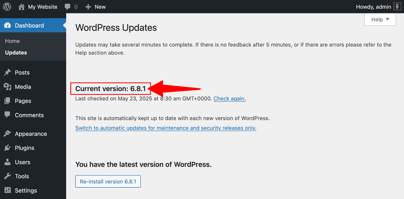 How to Check Your WordPress Version (4 Easy Ways) 3 WordPress Updates