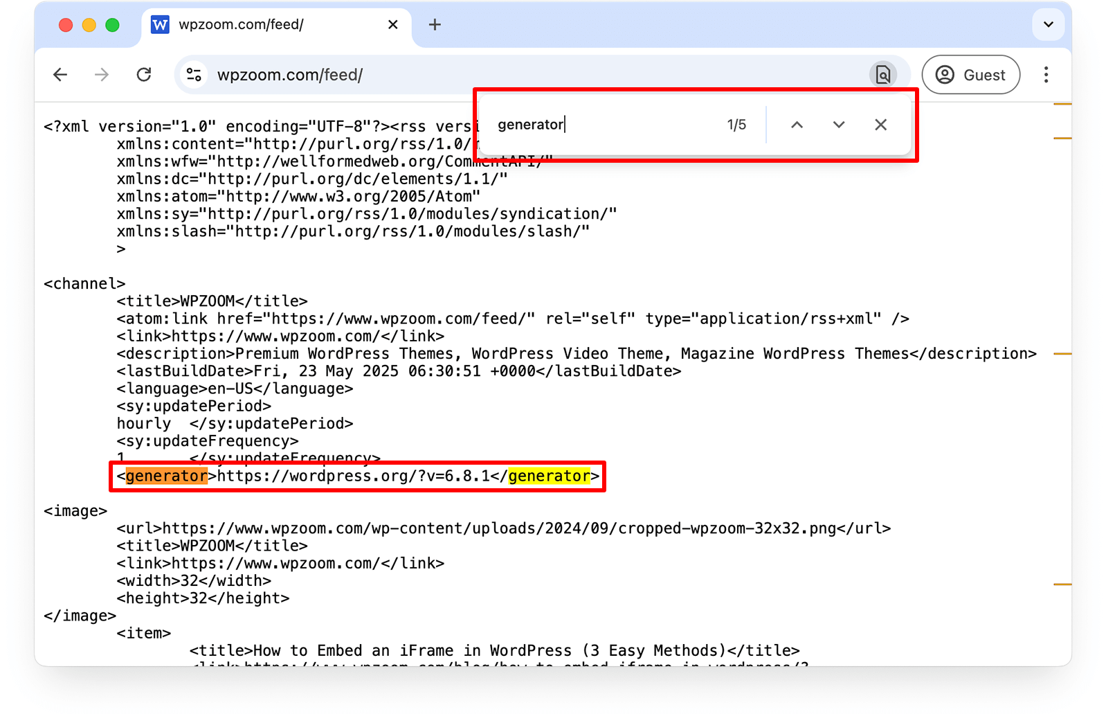 How to Check Your WordPress Version (4 Easy Ways) 19 WordPress version in RSS feed