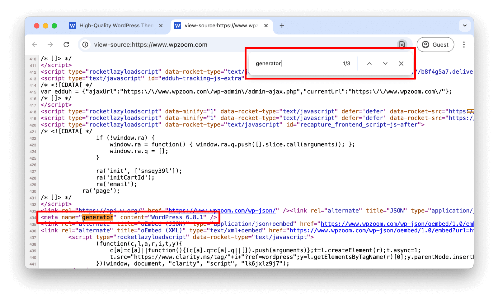 How to Check Your WordPress Version (4 Easy Ways) 17 WordPress version in site source code