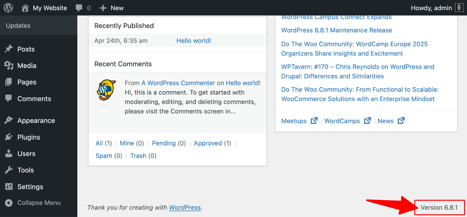 How to Check Your WordPress Version (4 Easy Ways) 5 WordPress version on admin page footer