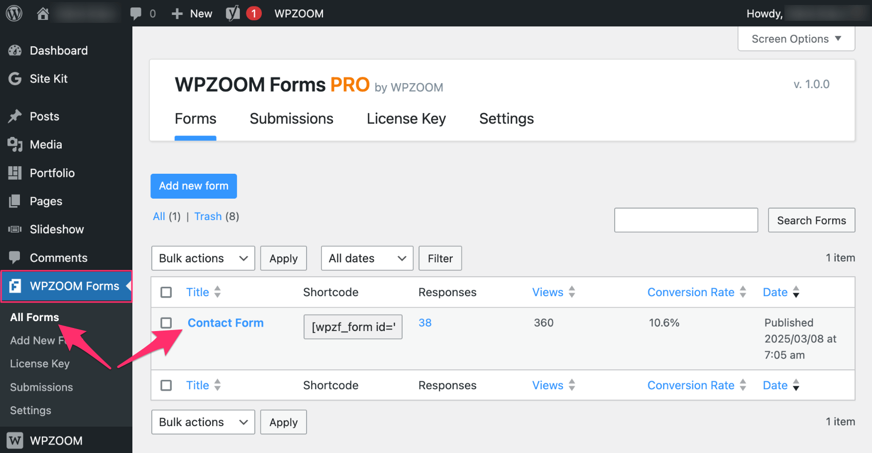 WPZOOM Forms -> All Forms