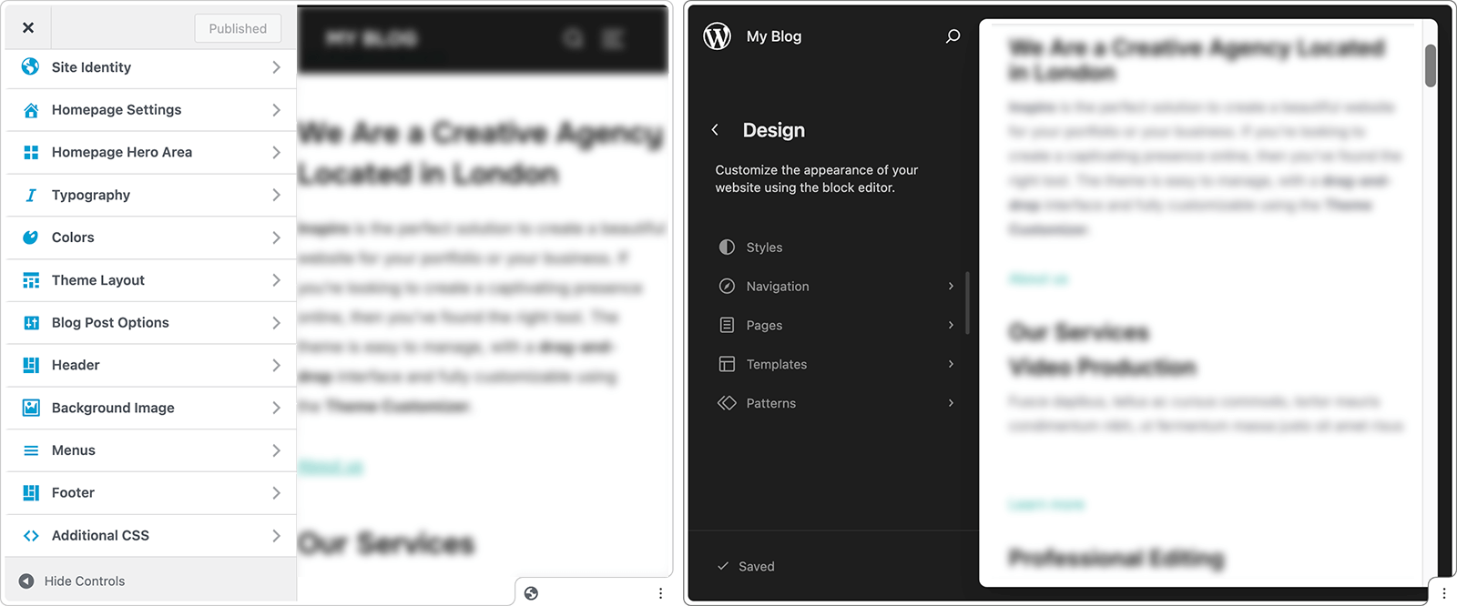Editor vs Customizer