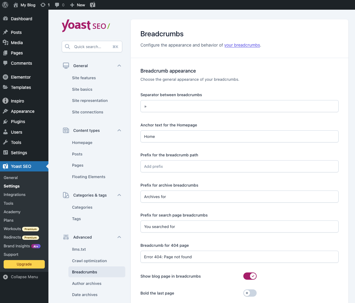 Yoast SEO > Breadcrumbs
