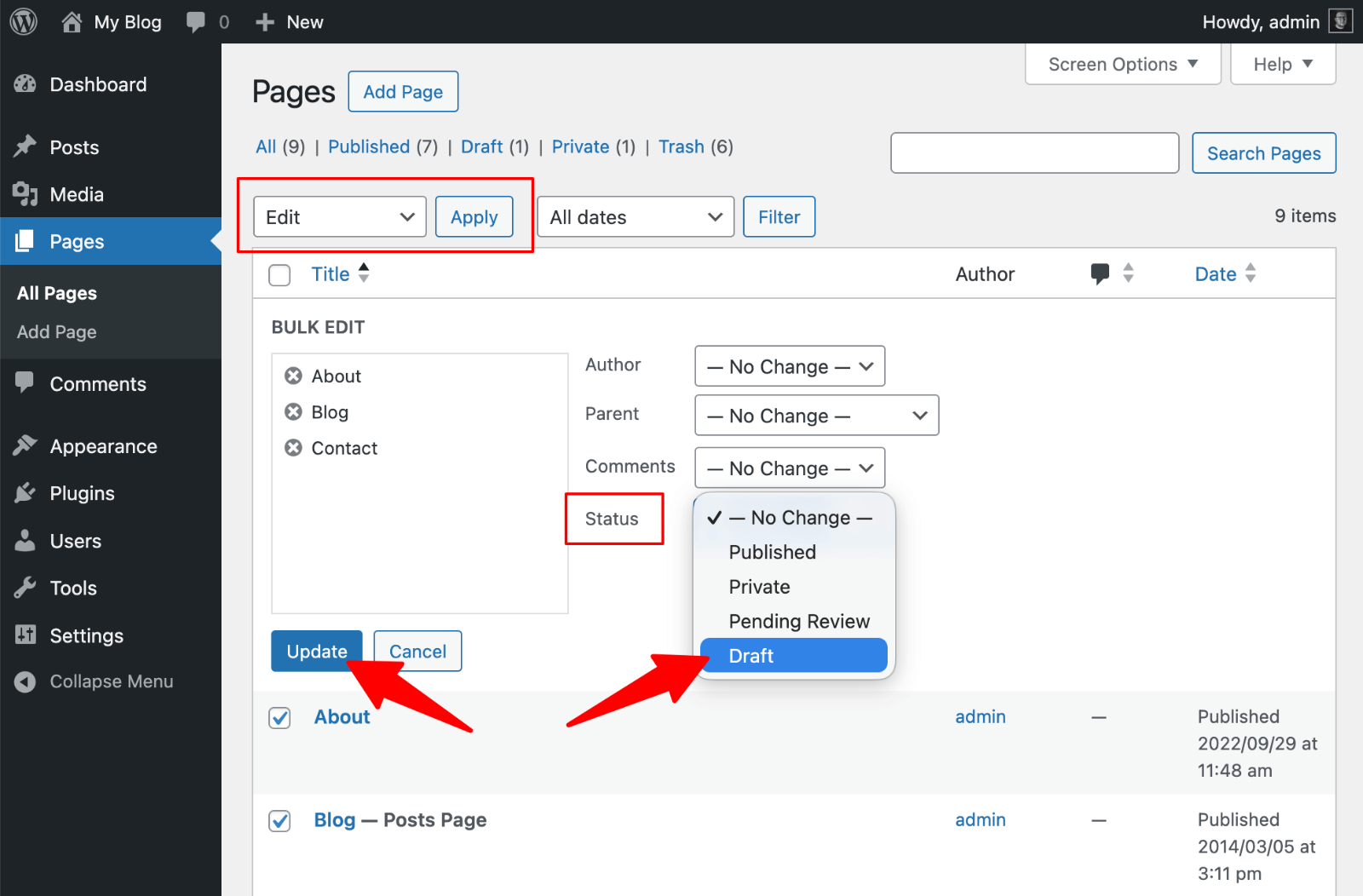 Pages bulk unpublish