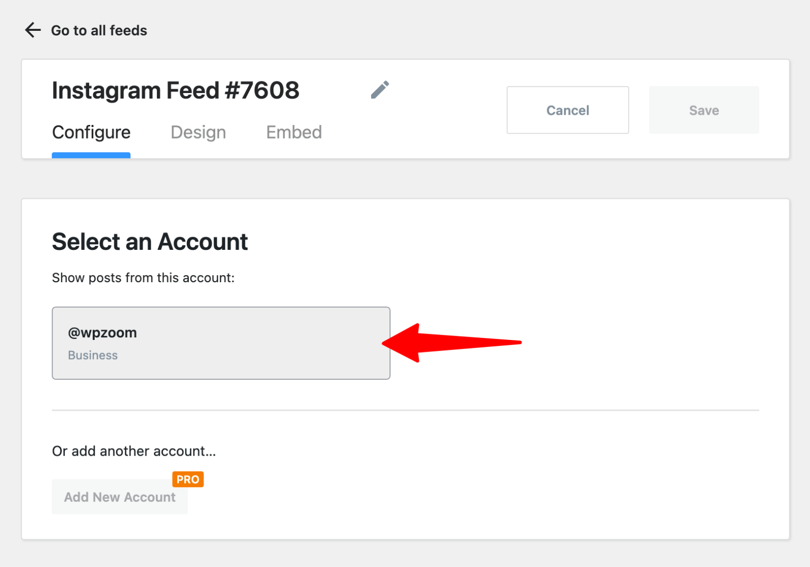 WPZOOM Social Feed Widget & Block - select account