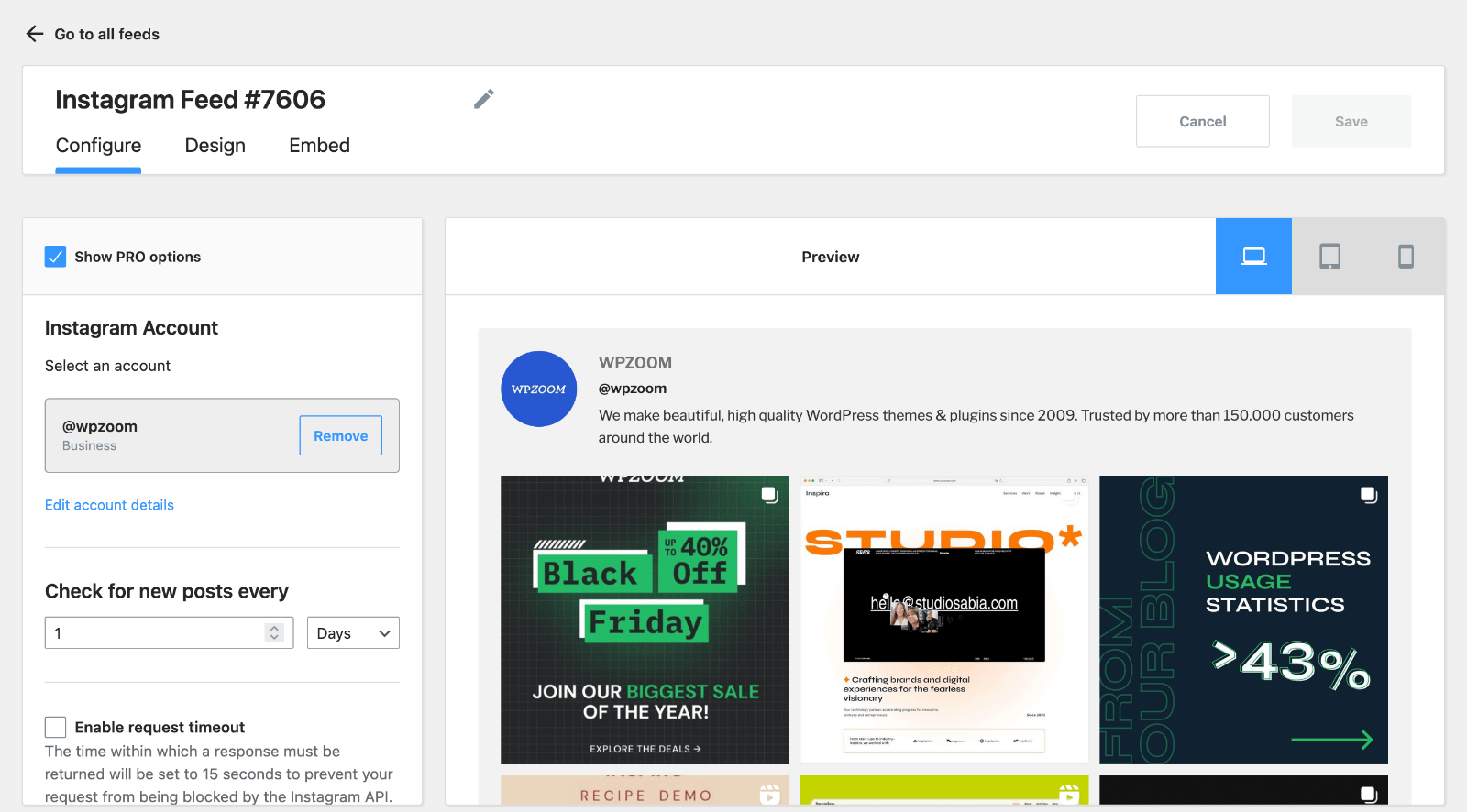 WPZOOM Instagram Widget - Configure