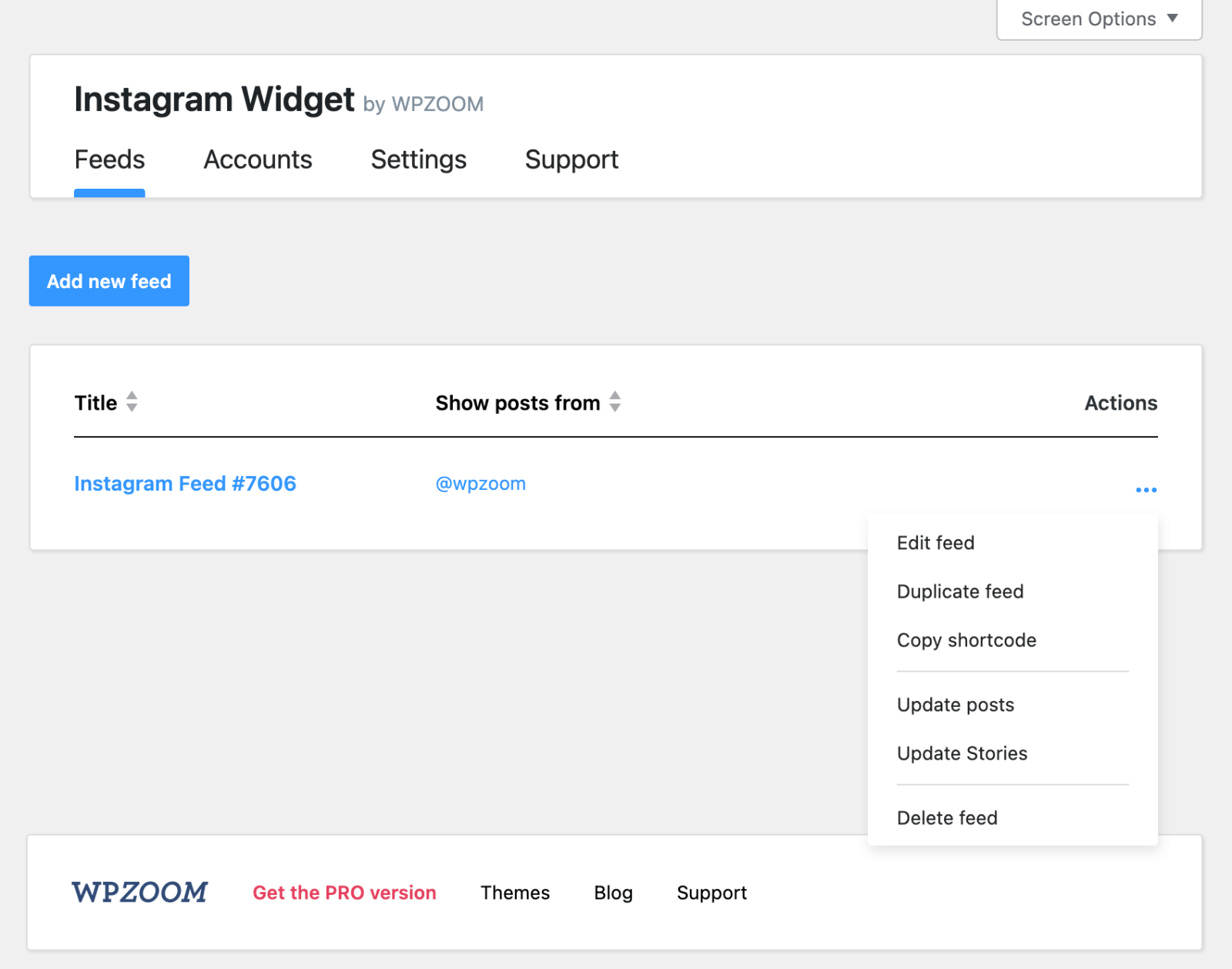 WPZOOM Instagram Widget - Manage feeds
