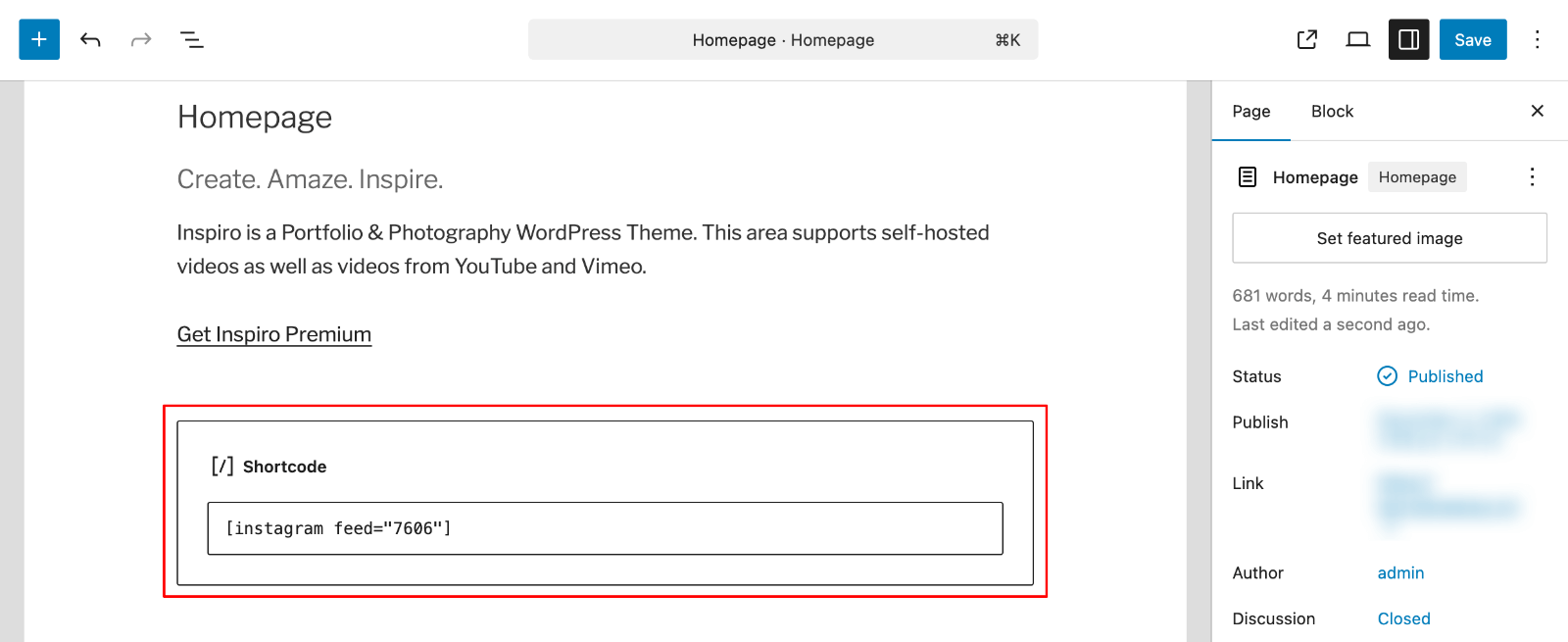 Embed Instagram with a shortcode