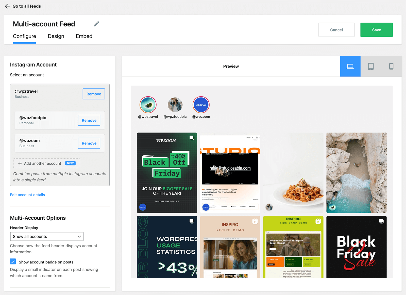 Instagram Multi-account feeds