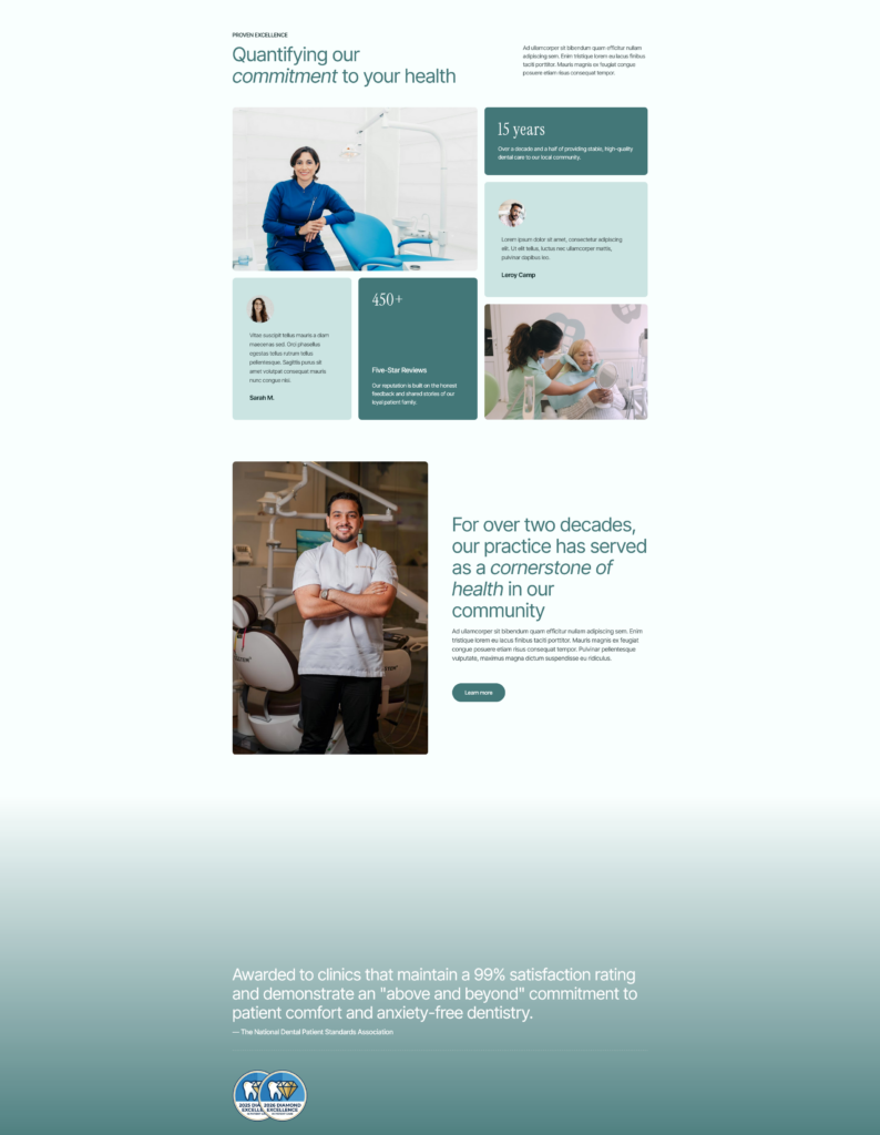 How Much Does a Business Website Cost in 2026 3 dental starter site inspiro experience section