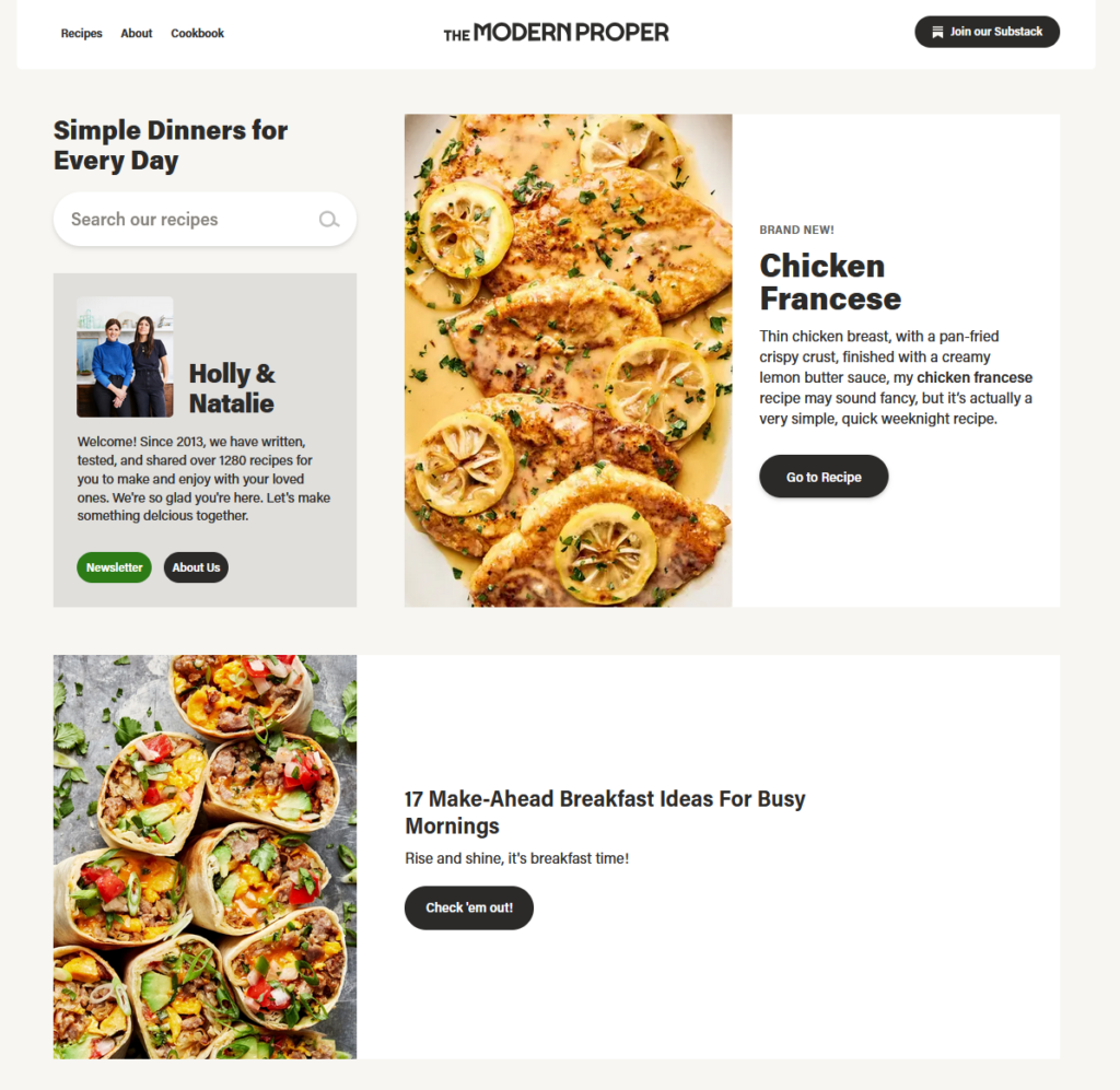 The Modern Proper homepage