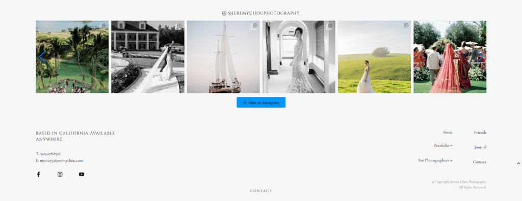 10 Portfolio Website Examples in 2026 (Photography, Video, Wedding, more) 29 Instagram widget in footer on wedding portfolio website