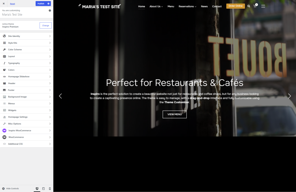 Inspiro theme WordPress Customizer