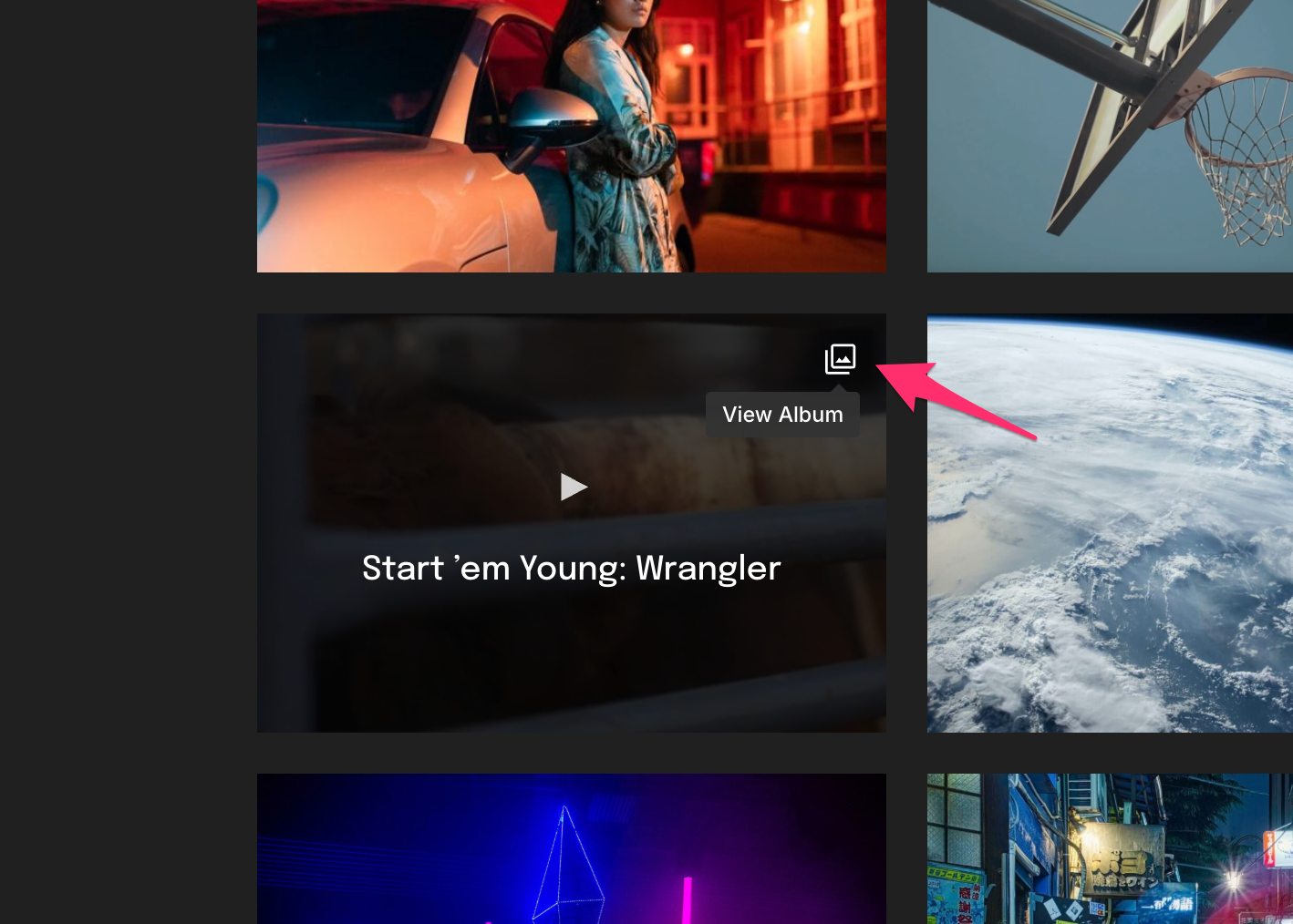 The View Album action on hover