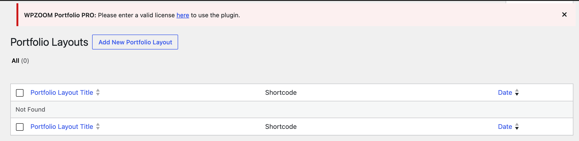 Portfolio Layouts list with shortcodes