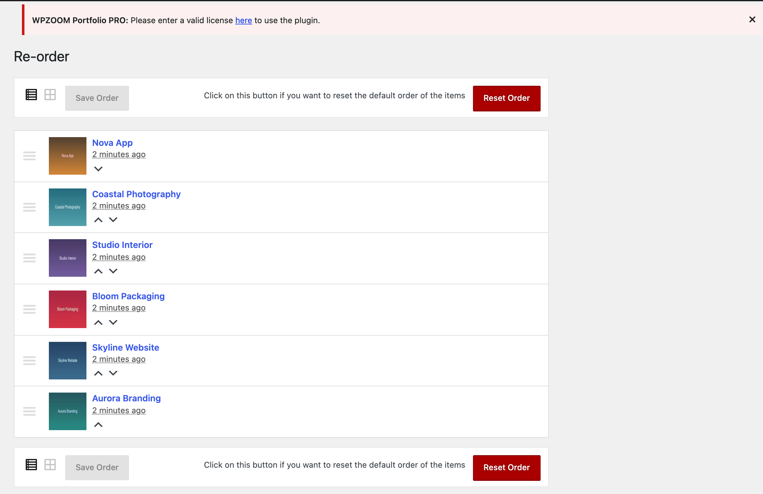 Re-order screen