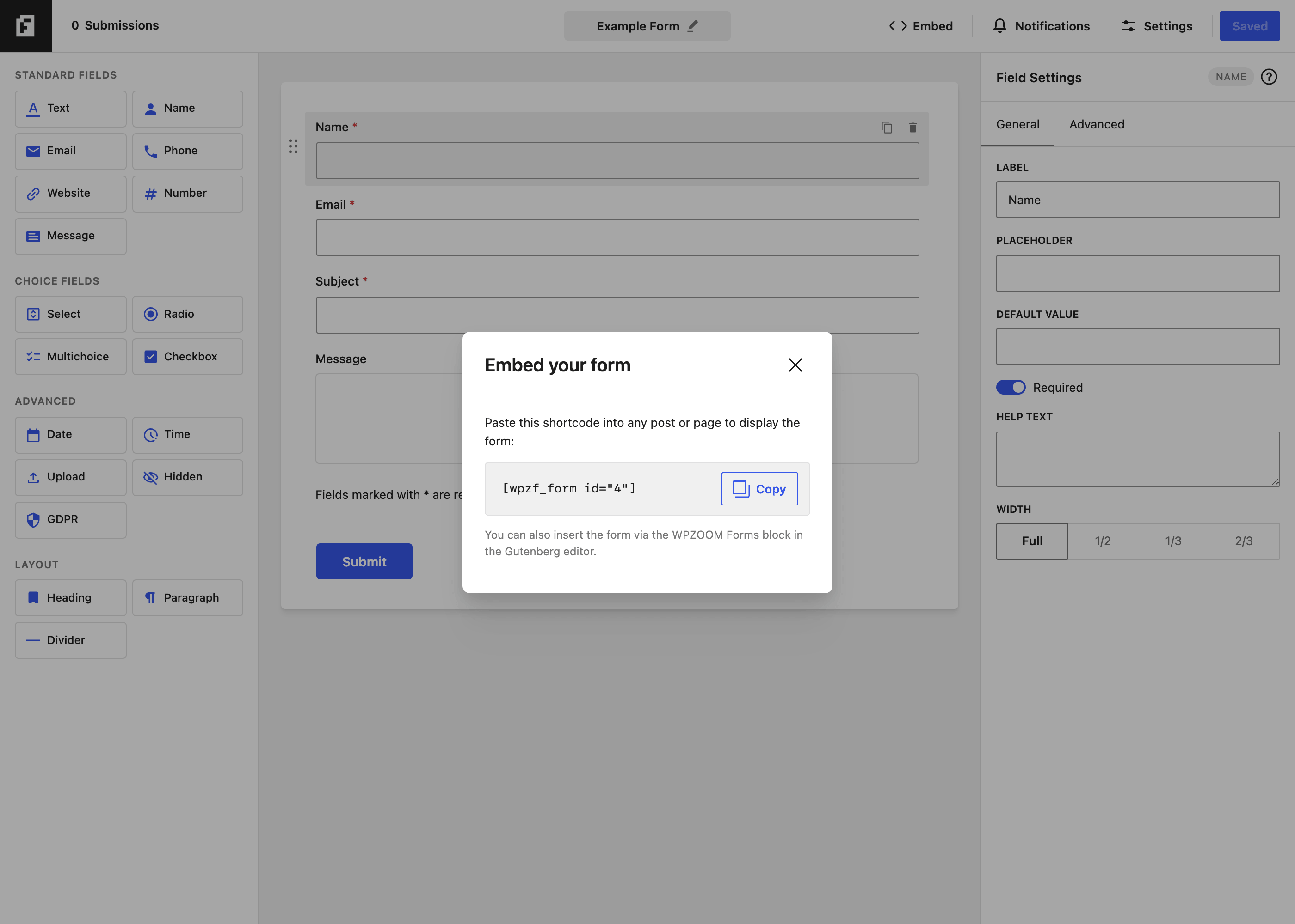 Embed modal
