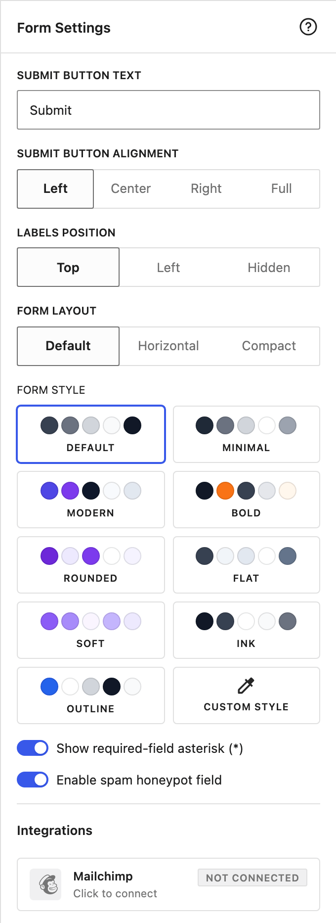 Form settings