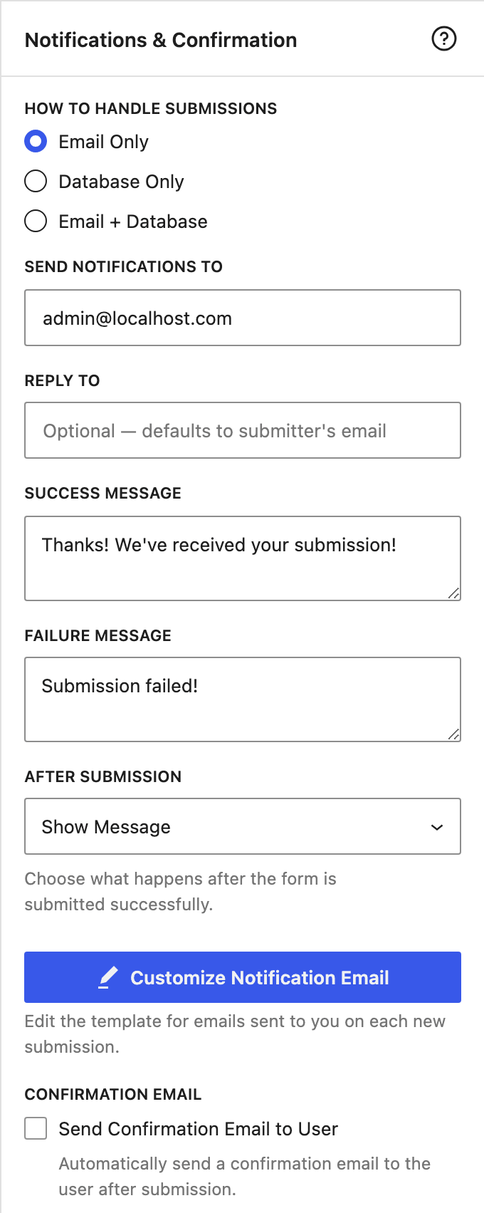 Notifications panel, continued