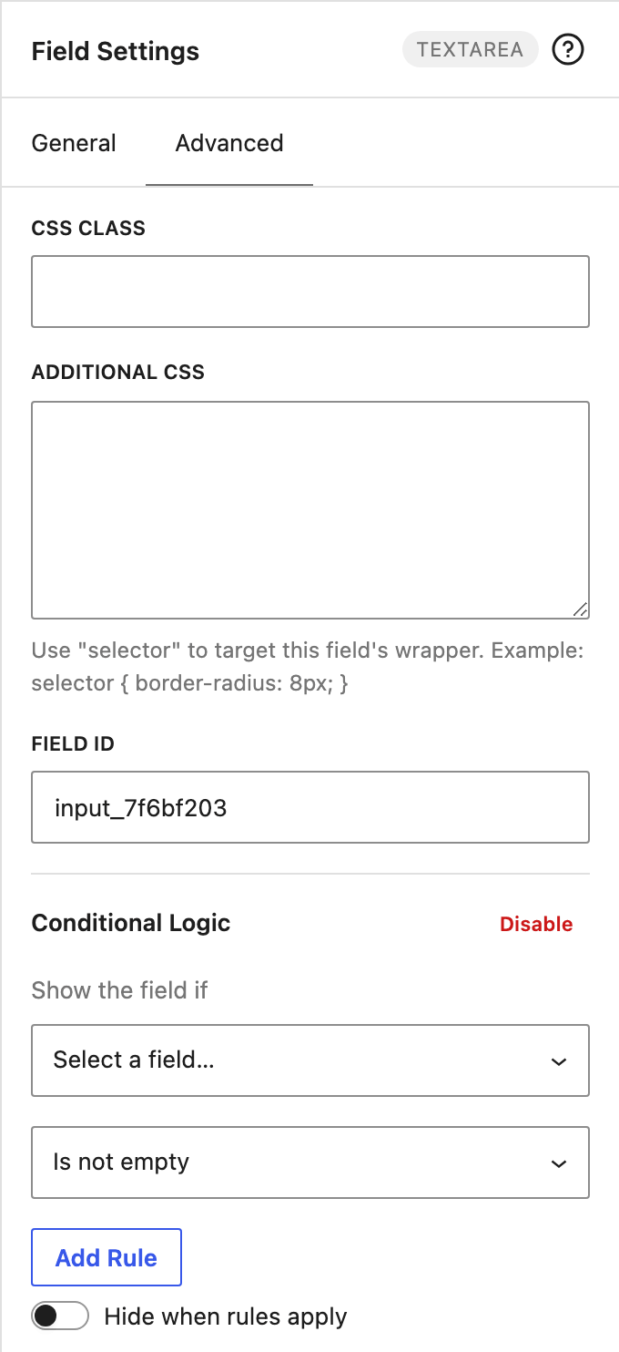 Conditional logic enabled