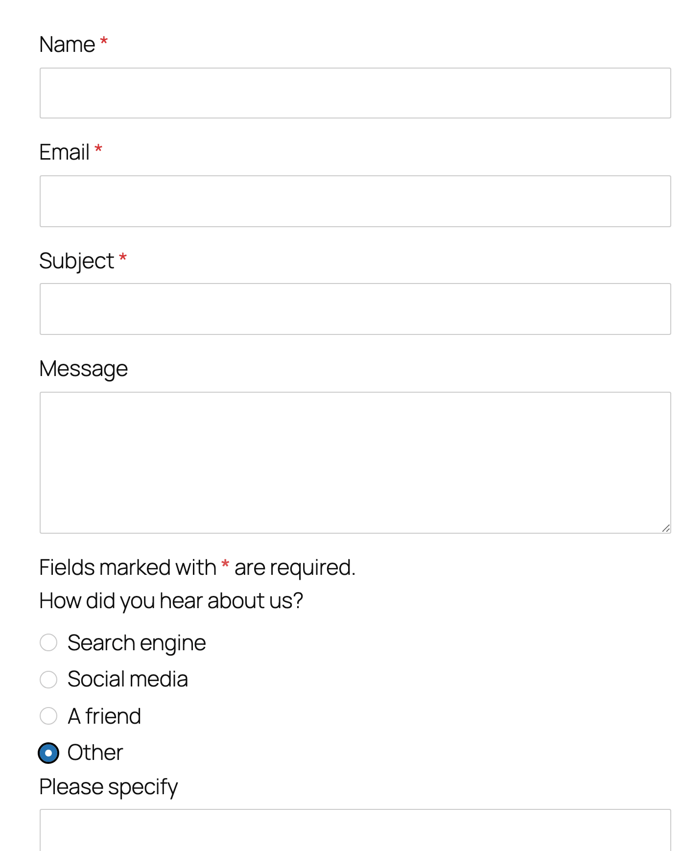 Form after selecting Other