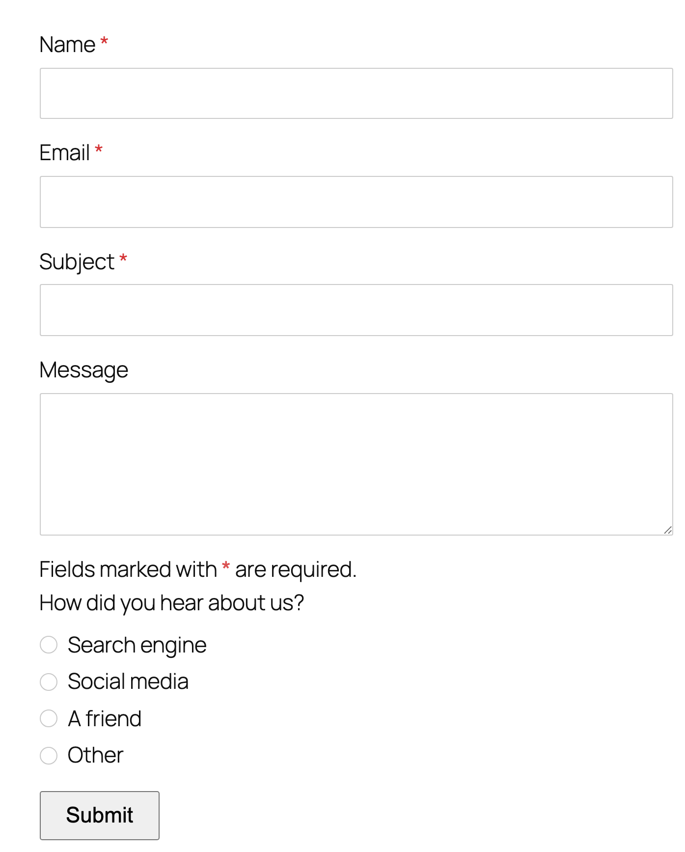 Form before selecting Other