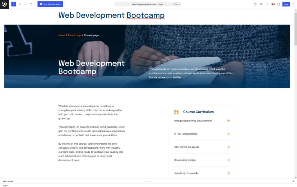 Online course page