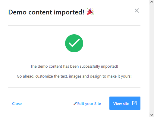Demo content imported screen