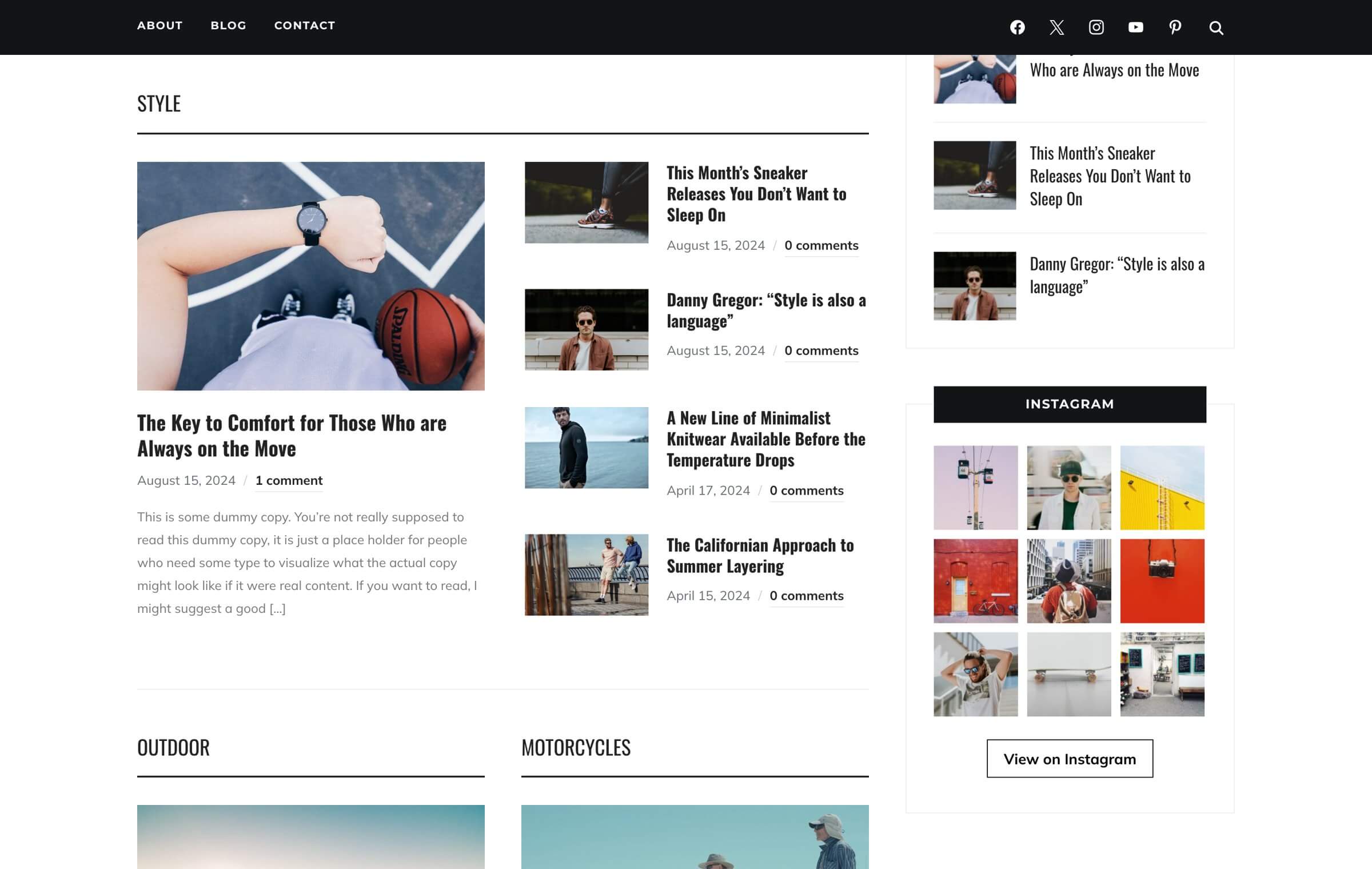 Featured Category sections on the homepage