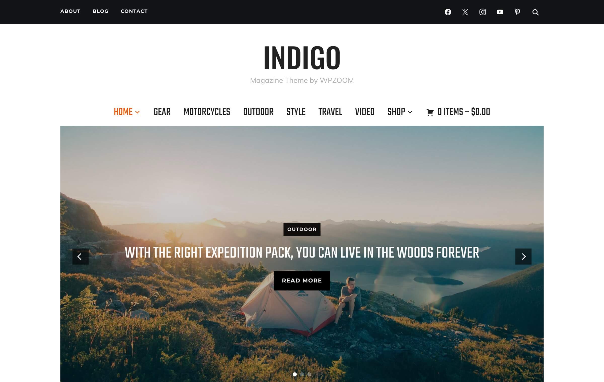 The Indigo homepage