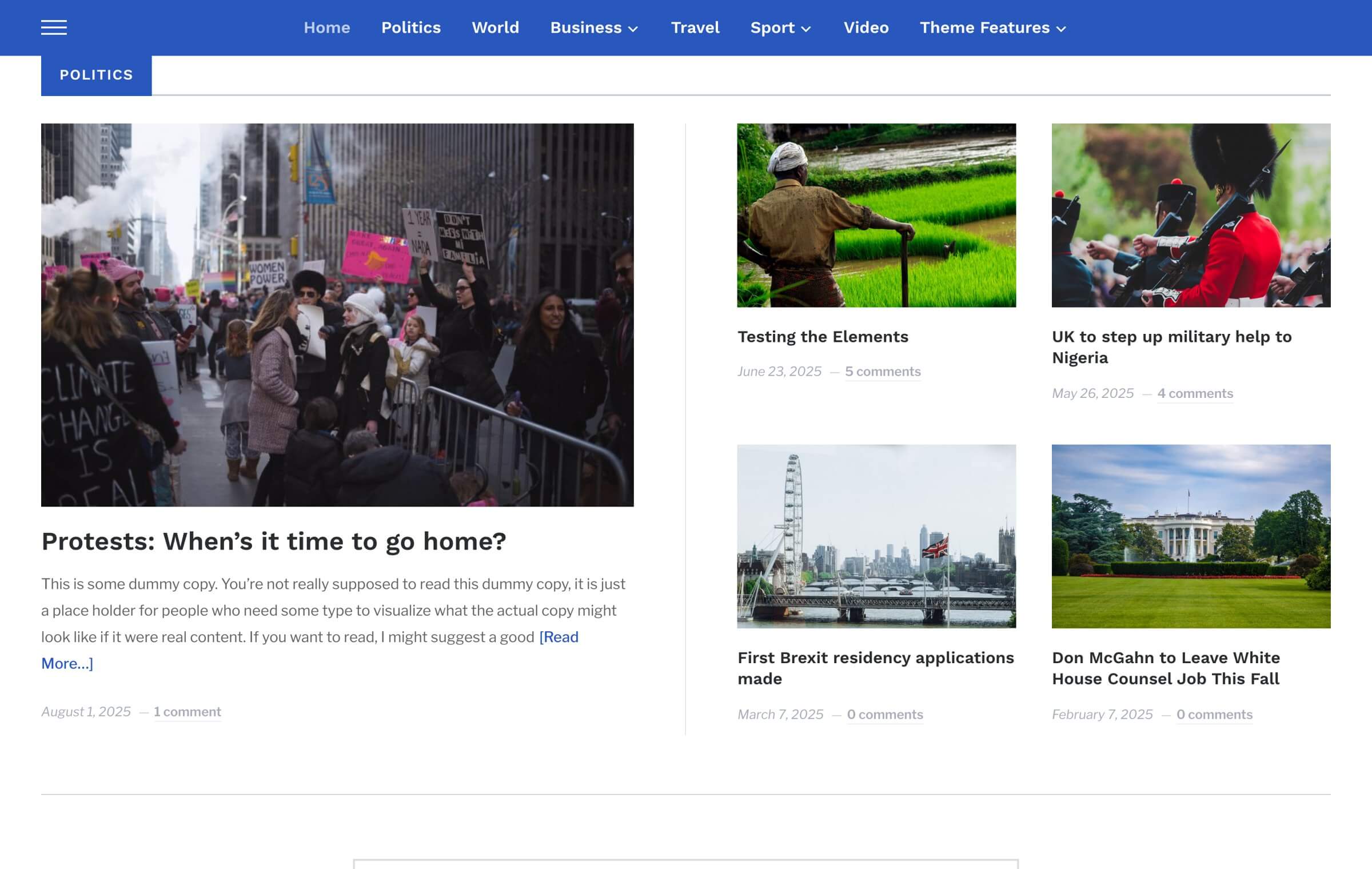 Homepage sections