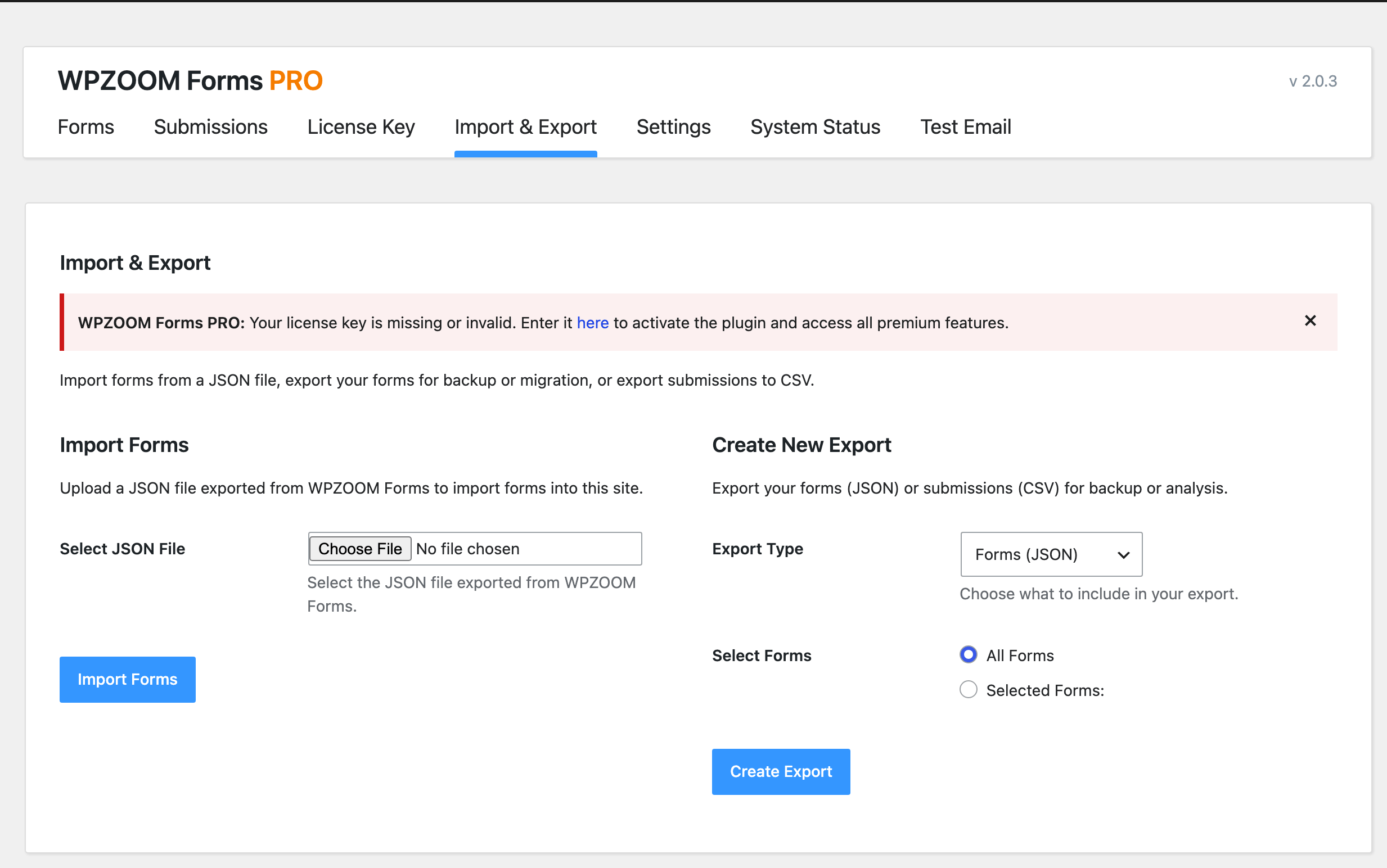 Import & Export screen