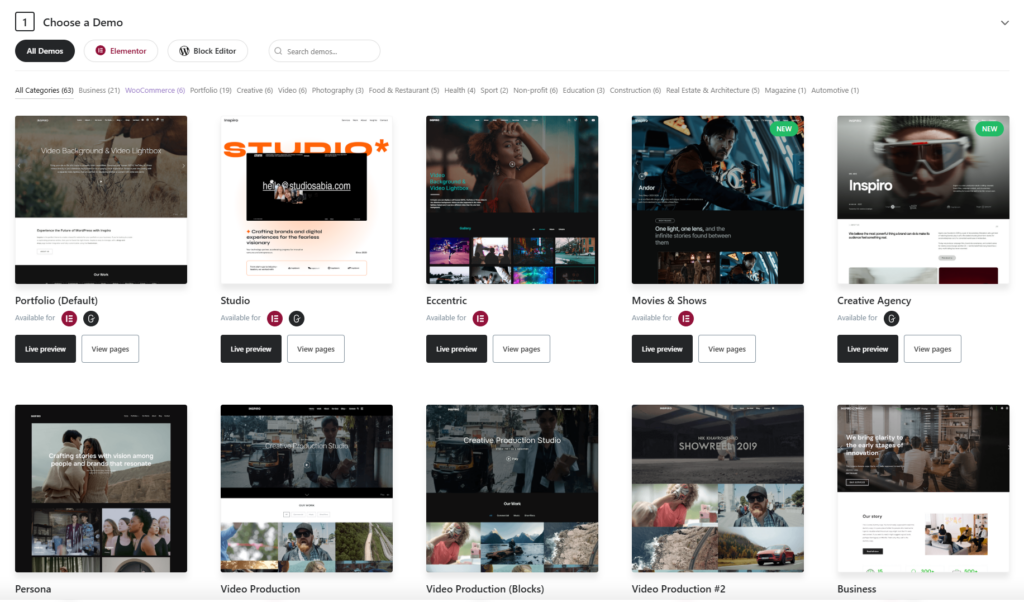 Inspiro starter sites