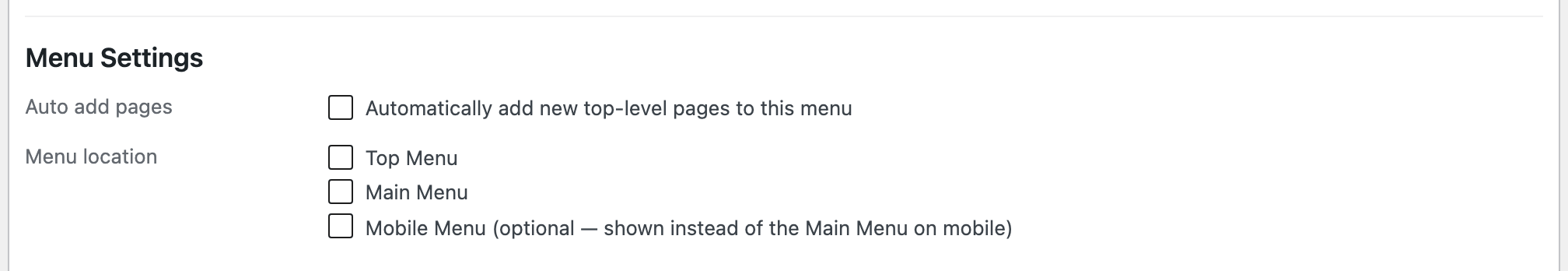 Menu locations in Appearance → Menus
